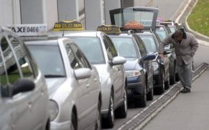 Taxi vehicles lined up at Belgrade Airport. IBikeBelgrade, Photo by: Novosti.rs