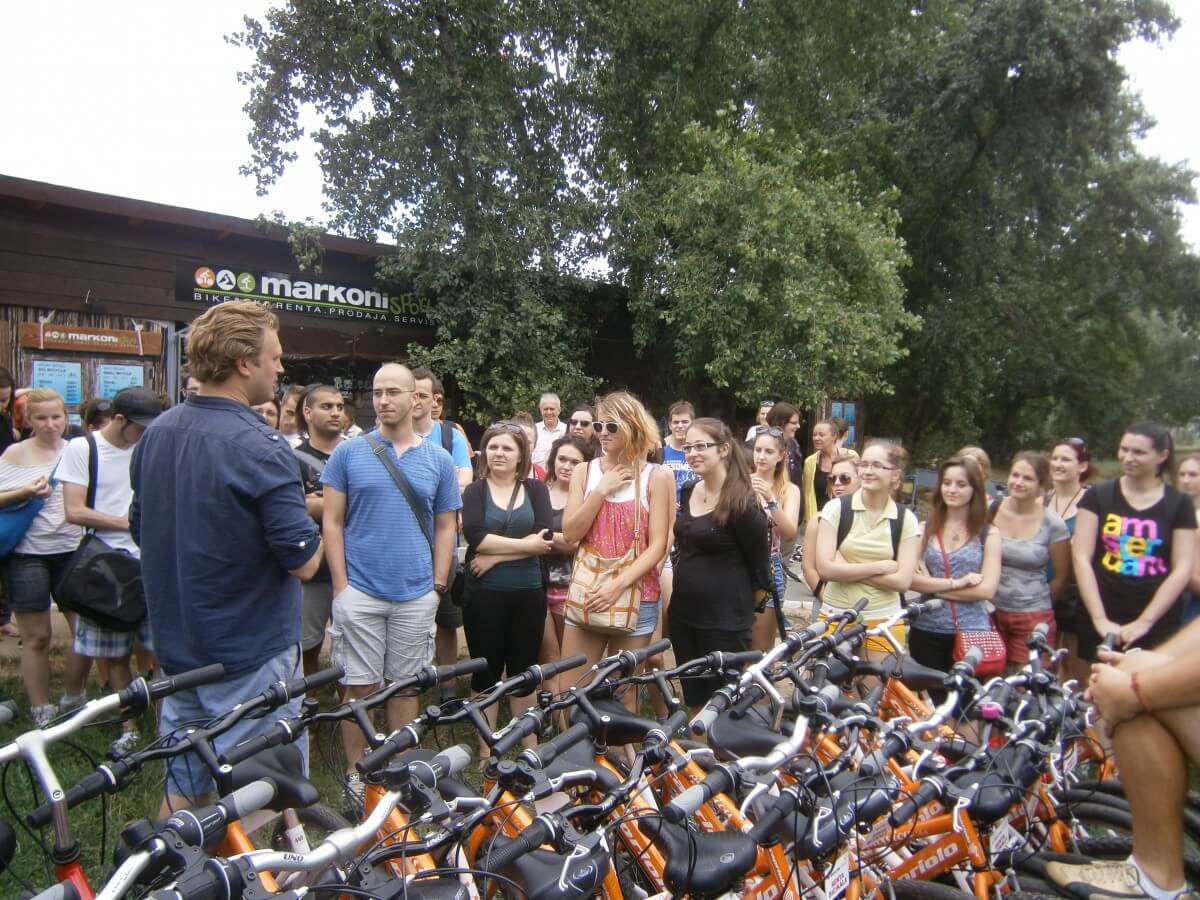 At the start of a big bike tour at Ada Ciganlija, Belgrade